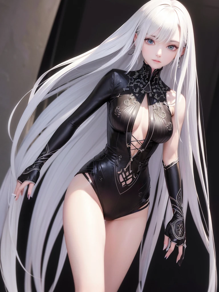 Lia has a tall and slender stature, with long, silver hair that resembles silver threads. Your eyes are deep blue, almost hypnotic, and she usually wears elegant but functional clothes, that do not restrict your movements during a battle. She has an intricate tattoo of thorns running down her right arm..