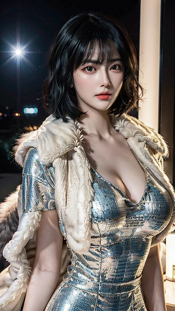 fubuki,,fubuki (One Punch Man),1 girl,jewelry,long dress,fur coat,Beauty、beautiful woman、beautiful face