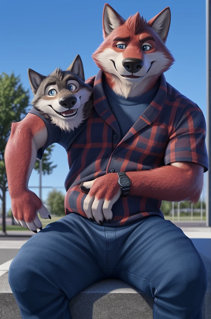 Ivan Fedorovich Wolfbach (Novosibirsk) ,tall handsome, wolf,young, 24 years, brown fur,Kind,(red body:1.3),beautiful blue eyes,Novosibirsk,dressed, plaid shirt, jeans,hair,bang,canine, wolf, detailed fur, male, second, paw pads, finger claws,At the viewer, 5 fingers, paws, 5 fingers, smile, wrist watch, т nextel,by xenoforge, (difficult, high detail, digital photography, soft focus, RAW,goes for a walk, ,Very close to the camera, variety,Novosibirsk, smile, good mood, positive, Very close to the camera, plaid shirt, At the hairdresser, without hair, covered,
Photorealism, realistic, photorealistic, digital style, Subsurface scattering,I look at the viewer,is sitting, looks at the mirror, men's cosmetics, perfume perfumery, plaid shirt, cuts his hair,
masterpiece, Best quality, ultra realistic, 8 thousand.)