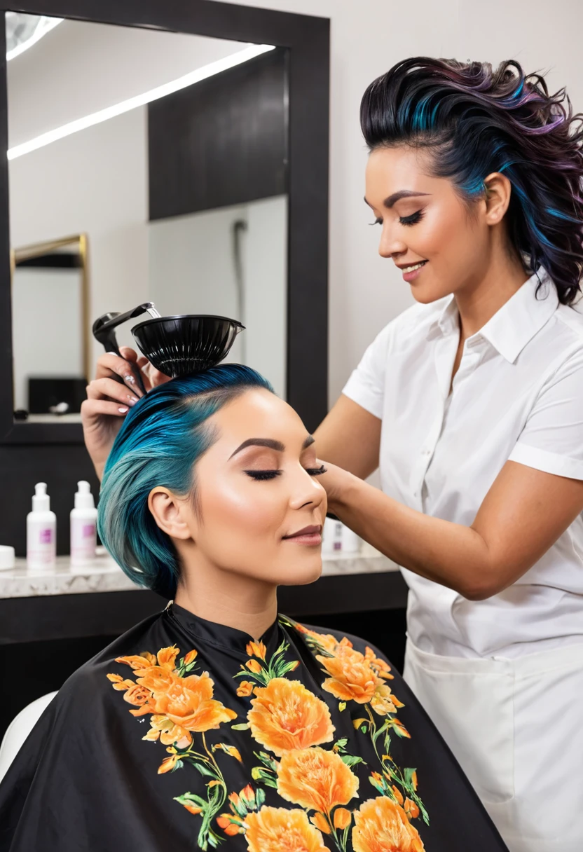 An expert stylist mixing hair dye with precision and care.