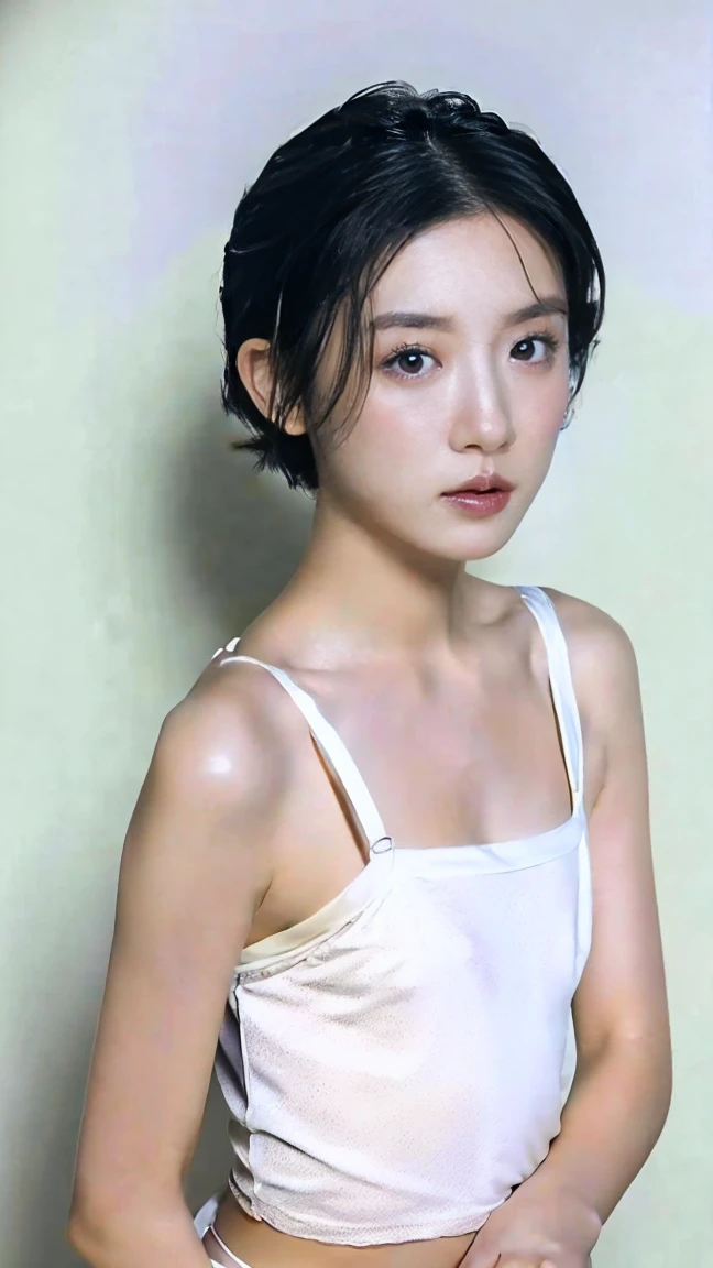 (8k、RAW Photos、highest quality、masterpiece:1.2)、(Realistic、Realistic)、1 Japanese girl、(Short hair)、((Black Hair))、((White Lingerie))、((Petite Woman))、(((Small Breasts)))、Lots of eyelashes、Glowing eyelids、skeletally correct
