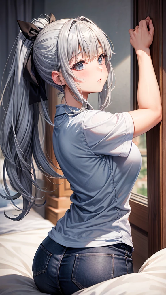 High school girl having sex with a man、Big Breasts、ponytail、Gray Hair、Big Butt