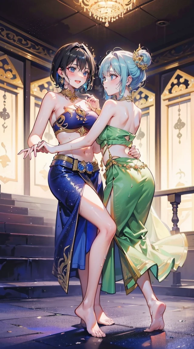 (2 young women ,beautiful woman),(เด็กหญิงshyุ 20 ปี),smile,(light green short hair),nobility,(princess),blue student,Tall figure,((Strapless Thai dress)),low skirt,(Strapless Thai dressที่noทีสาย),lolita skirt,Show your legs,Barefoot,red carpet,prom website,(nobility),(titsใหญ่),(Various positions),Highest quality、Highest picture quality、Masterpiece,, ,(((Navel drive,dance,dance,Thai dance))), (there'noมีอะไรปิดบังจิ๋ม.), (noมีกางเกงชั้นใน), (very good:1.2), (shy:1.2), (wet:1.2), (feel sexually happy:1.6), (แยกชุดโชว์tits:1.4),fully naked, no, สมบูรณ์แบบtits, tits, big girl,rift, visible chest, Show your breasts, open chest,((bare breast:1.37)), ฉันเห็นtitsโป่งพ,(large areolae:1.4,pink,titsมองเห็นได้ชัดเจน..)