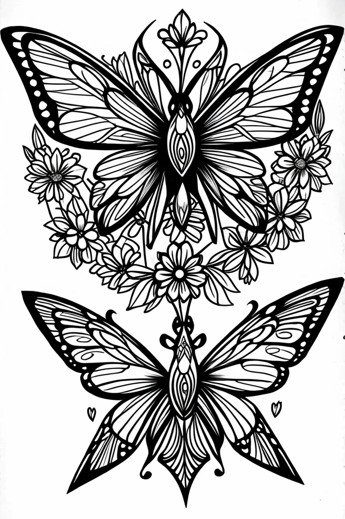 Jirafa con alas de mariposa y flores tattoo design