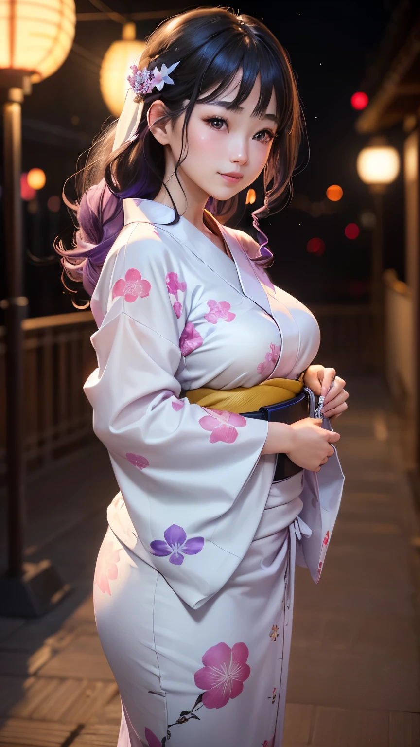 Sheer bathrobe、ＡＩBeauty、Real Beauty、Big breasts that seem to stick out、hot spring、Purple hair