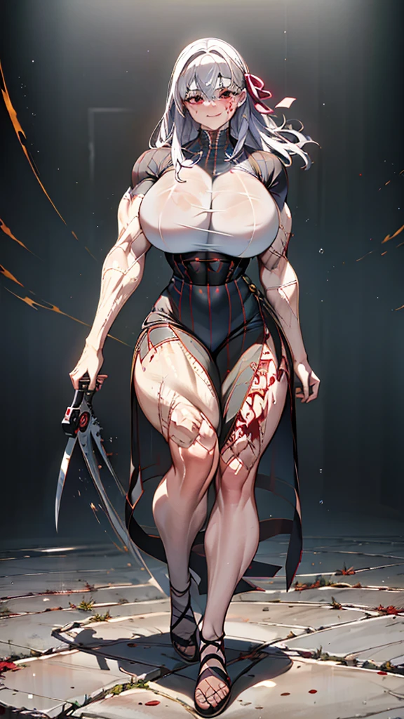 ((bloodstains)), ((respingos de bloodstains)), ((bloodstains nas roupas)), ((mancha de bloodstains)), hospital, (nurse uniform), (has an electric saw), (zombie's), absurderes, foto RAW, extremely delicate and beautiful, Masterpiece artwork, muscular woman, extremamente musculosa extremely large physique, extremely muscular legs, extremely muscular arms, extremely large physique, very muscular,best qualityer, ultra-high resolution, 32k, hyper realist, ultra-detailed, Detailed Description, skin fair, 20 year, crying mole, 耳环, Colossal, short medium hair, wavyhair, evil smile, full body shot, bloodstains, bloodstains no corpo, bloodstains na faca , eu que ro bloodstains, muito bloodstains, coloca bloodstains,