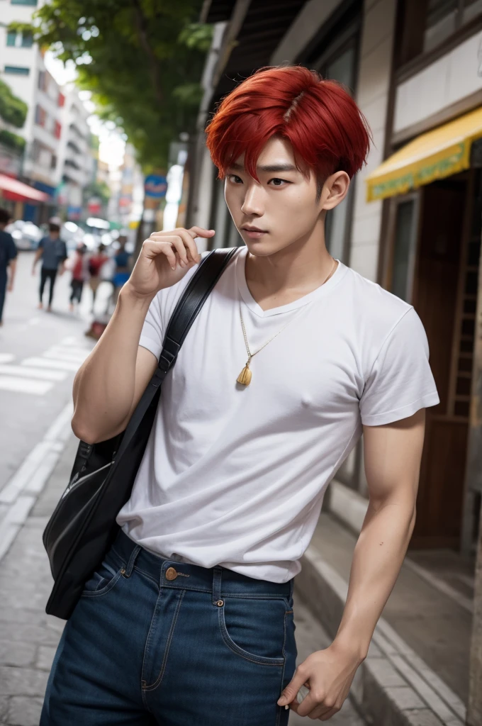 Korean man with red hair in Brazil