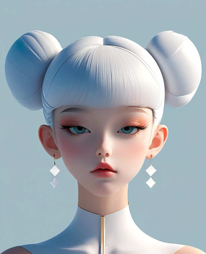 in the style of a 3D digital illustration, girl, front view, symmetric, minimalist, solid background, high resolution and ultrahigh definition, volumetric lighting. --ar 3:4 --niji 6