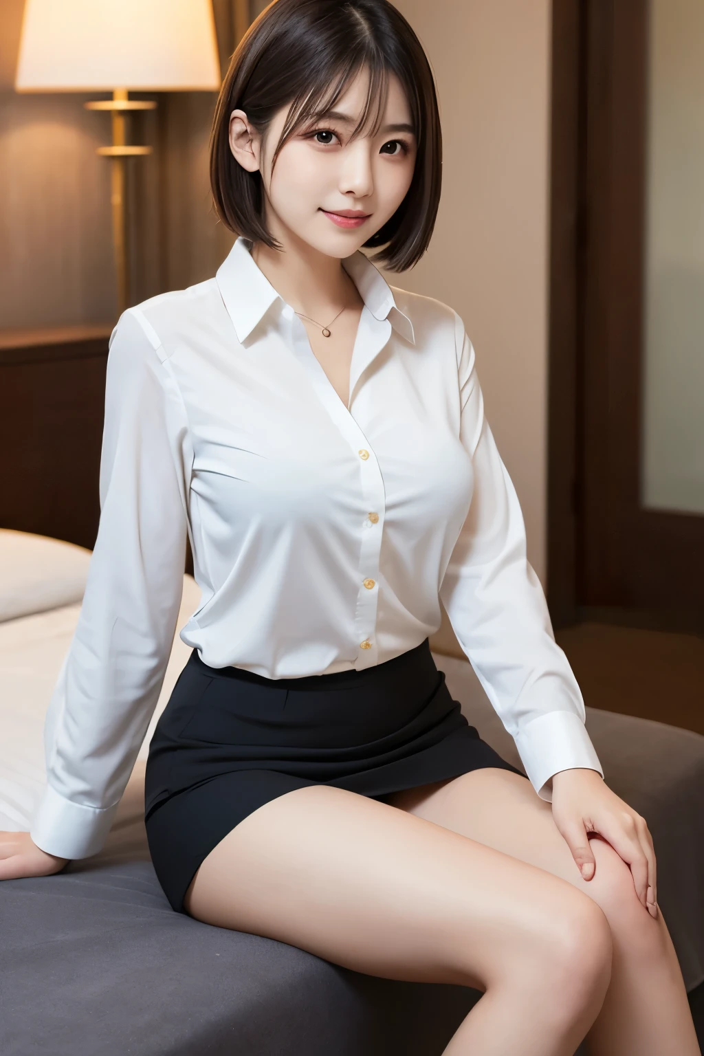 Girl cute beautiful face, Beautiful Japanese girl face, Short hair, Beautiful young Japanese woman, Young and pretty Asian face, Realistic young gravure idol, Young and adorable Japanese face, Gorgeous Young Japanese Woman, Cute young woman, Portrait of a female idol in Japan, Portrait of a Japan teenager,Ample breasts、Beautiful buttocks、Hotel Bed,Japan woman sleeping, Smooth white tight clothing suit, Tight Skirt,Office Clothes, Elegant slim beige shirt, sakimichan, Wearing a blouse, Cream colored blouse, Business Attire, Quality white shirt, Work clothes, White blouse, wearing a White blouse, Business casual attire, Wearing a light shirt, Wearing a white shirt