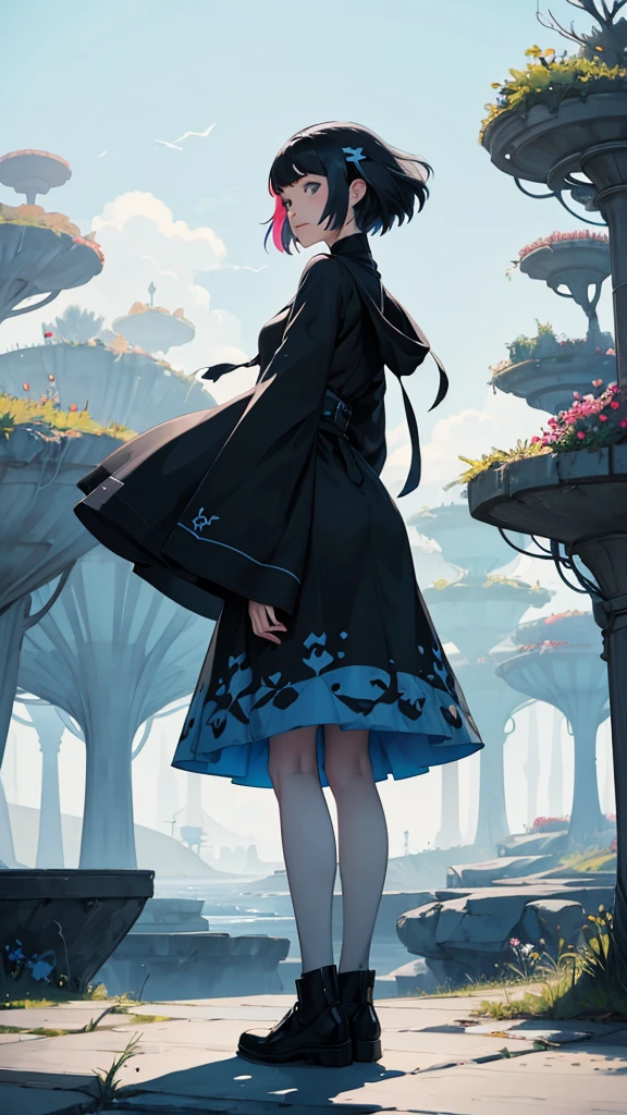 Create a thumbnail for a video about the game GRIS. The image should be divided into two parts:
Left Side (Colorful World):
Show the protagonist of GRIS, a young woman with black hair wearing a blue dress, with a joyful expression.
The background should be vibrant and colorful, featuring multicolored trees, bright flowers, and a clear blue sky with soft clouds.
Right Side (Gray World):
Show the same protagonist with a sad or despairing expression.
The background should be gray and desolate, with withered trees, cracked ground, and an overcast sky.
Add a short and impactful text in large, bold, and contrasting colors, such as 'From Color to Gray' or 'The Journey of GRIS'. Ensure the text is legible and stands out. Include artistic elements that reflect the unique visual style of the game GRIS