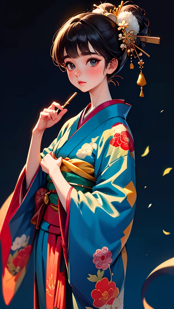 Tabletop, Highest quality, Very delicate and beautiful girl,Very delicate and beautiful, World Masterpiece Theatre, Very detailedな, Very detailed, Highest quality, Very beautiful silky black hair,kimono,Japanese Clothing,落ち着いた色合いのkimono,ナチュラルカラーのkimono, High resolution, Very detailed,1 Girl, Highest quality, shape, Looking at the audience, Material, canvas, Oil, Genuineistic, Realist ,Genuine,Great background,Otherworldly background,