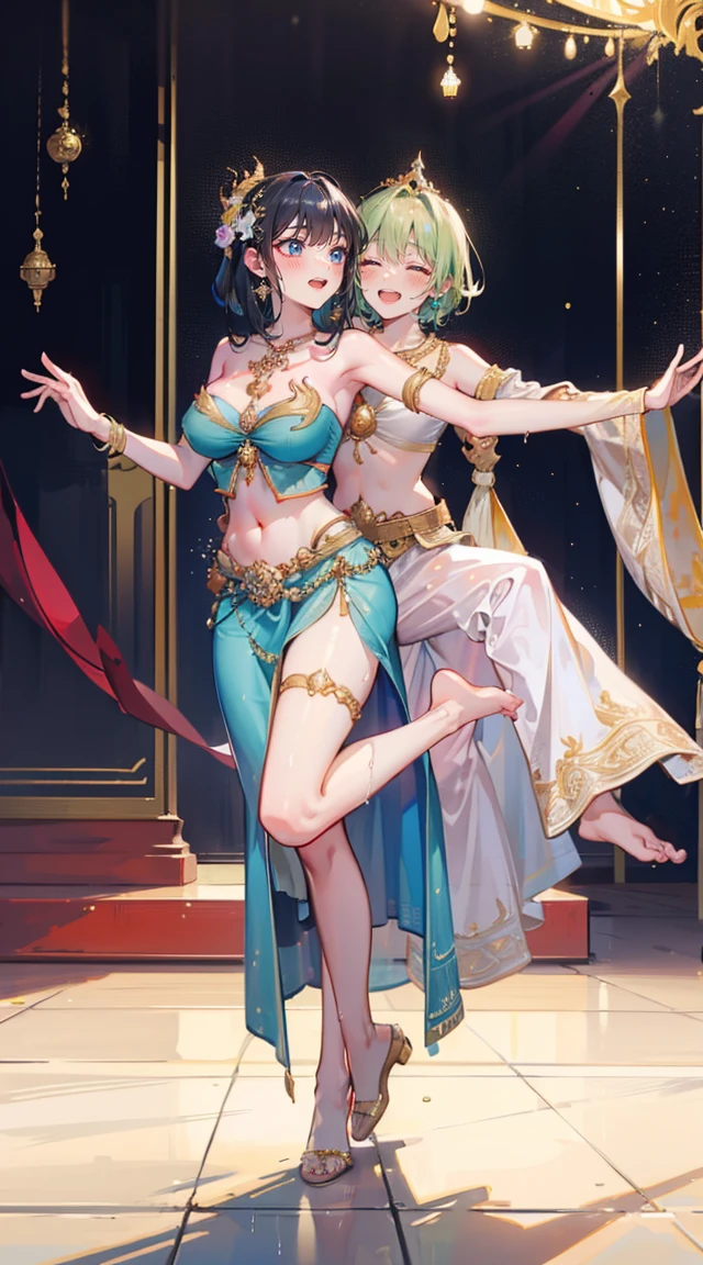 (2 young women ,beautiful woman),(เด็กหญิงshyุ 20 ปี)，smile，(light green short hair)，nobility，(princess)，blue student，Tall figure，((Strapless Thai dress))，low skirt，(Strapless Thai dressที่noทีสาย)，lolita skirt，Show your legs，Barefoot，red carpet，prom website，(nobility)，(titsใหญ่),(Various positions),Highest quality、Highest picture quality、Masterpiece,, ,(((Navel drive,dance,dance,Thai dance))), (there&#39;noมีอะไรปิดบังจิ๋ม.), (noมีกางเกงชั้นใน), (very good:1.2), (shy:1.2), (wet:1.2),  (feel sexually happy:1.6), (แยกชุดโชว์tits:1.4),fully naked, no, สมบูรณ์แบบtits, tits, big girl,rift, visible chest, Show your breasts, open chest,((bare breast:1.37)), ฉันเห็นtitsโป่งพ,(large areolae:1.4,pink,titsมองเห็นได้ชัดเจน..)