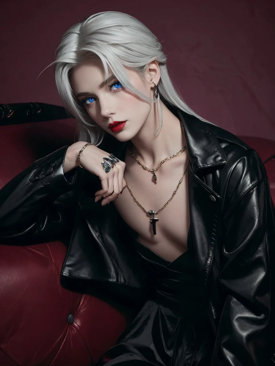High quality red lips and blue eyes