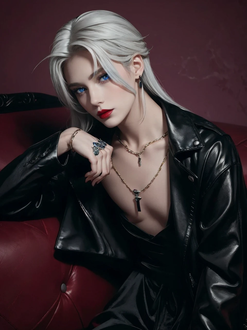 High quality red lips and blue eyes