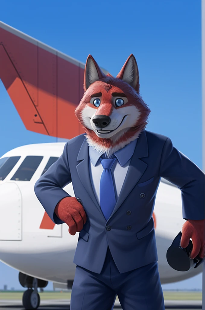Ivan Fedorovich Wolfbach (Novosibirsk) ,высокий Beautiful, wolf,young, 24 years, brown fur,Kind,(red body:1.3),beautiful blue eyes,Novosibirsk,dressed,civil aviation pilot uniform,White shirt,epaulets командира, черный tie, trousers,airline pilot, commander's cap, trousers,canine, wolf, detailed fur, male, second, paw pads, finger claws,At the viewer, 5 fingers, paws, 5 fingers, smile, wrist watch, т nextel,by xenoforge, (difficult, high detail, digital photography, soft focus, RAW,goes for a walk, ,Very close to the camera,airport,Novosibirsk, smile, good mood, positive, Very close to the camera,without hair, epaulets captain, shoulder straps yellow stripe 4,
Photorealism, realistic, photorealistic, digital style, Subsurface scattering,I look at the viewer,стоит White shirt, epaulets, captain, trousers, tie, next to a ussr plane Il-76md plane,smile, teeth, Beautiful,
masterpiece, Best quality, ultra realistic, 8 thousand.)