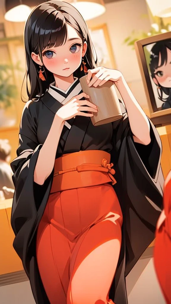 Tabletop, Highest quality, Very delicate and beautiful girl,Very delicate and beautiful, World Masterpiece Theatre, Very detailedな, Very detailed, Highest quality, Very beautiful silky black hair,kimono,Japanese Clothing,落ち着いた色合いのkimono,ナチュラルカラーのkimono, High resolution, Very detailed,1 Girl, Highest quality, shape, Looking at the audience, Material, canvas, Oil, Genuineistic, Realist ,Genuine,Great background,Otherworldly background,