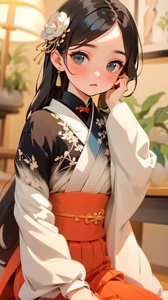 Tabletop, Highest quality, Very delicate and beautiful girl,Very delicate and beautiful, World Masterpiece Theatre, Very detailedな, Very detailed, Highest quality, Very beautiful silky black hair,kimono,Japanese Clothing,落ち着いた色合いのkimono,ナチュラルカラーのkimono, High resolution, Very detailed,1 Girl, Highest quality, shape, Looking at the audience, Material, canvas, Oil, Genuineistic, Realist ,Genuine,Great background,Otherworldly background,