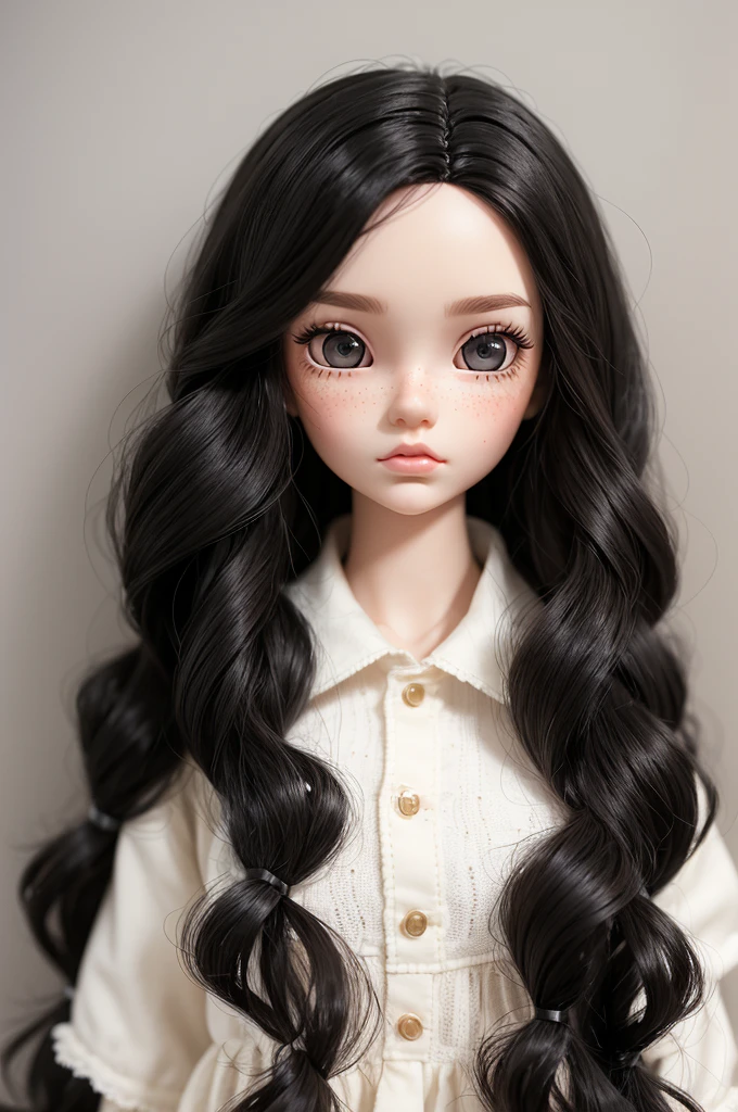 Make a female Blythe Doll that has black wavy hair (Not much), have freckles on your face, slanted eyes, white and don&#39;t have bangs, don&#39;t be shy and really look like a blythe doll 