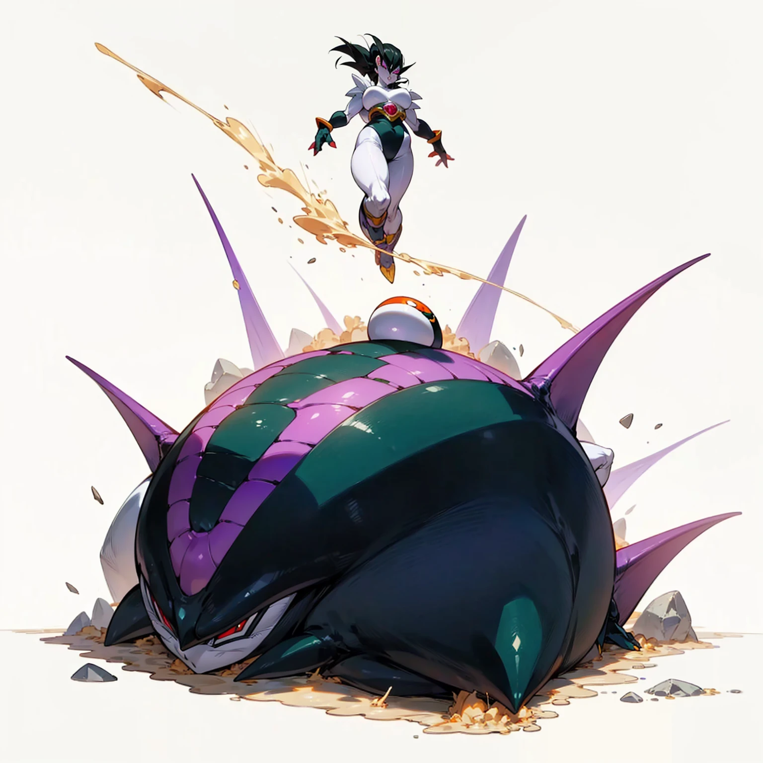 (Random Evolution, Frieza dragon ball z mixed with penguin), full body version, full red and white colour skins, (green eyes), (Grassroots oil), Oil