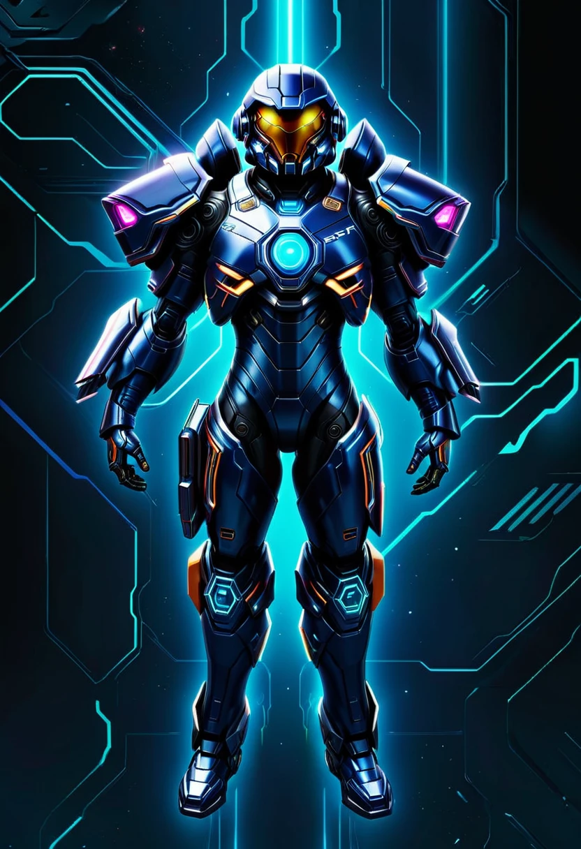 full body of a space craft pilot in a ultra futurist mecha holding an helmet, concept art inspired by Theodore Major, featured on zbrush central, full body, holography, streamlined neon mecha, samus aran bioorganic varia mecha, samus, mjolnir armor from halo infinite, sci - fi suit, science fiction suit, starcraft 2 videogame character, hq 4k phone wallpaper