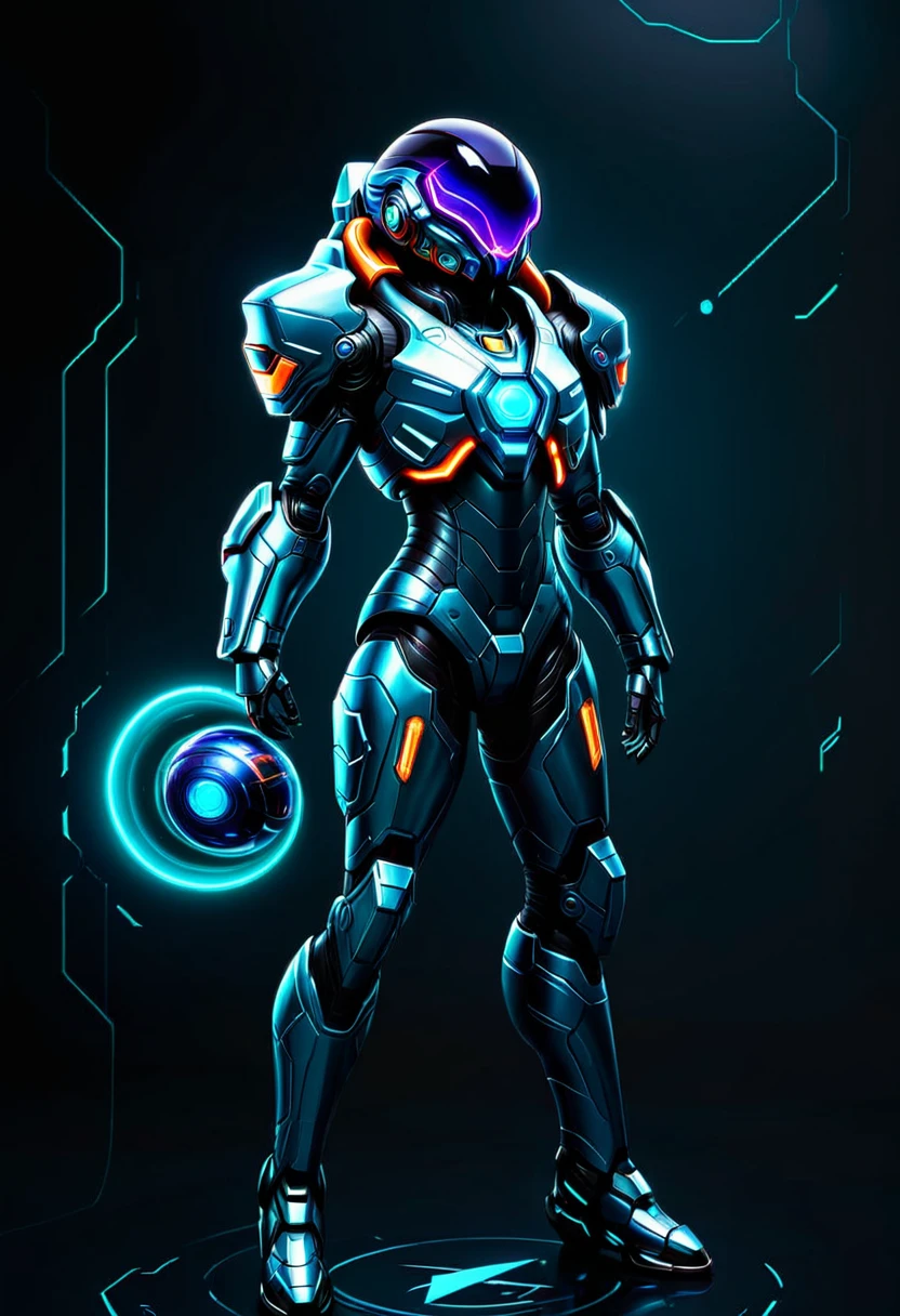 full body of a space craft pilot in a ultra futurist mecha holding an helmet, concept art inspired by Theodore Major, featured on zbrush central, full body, holography, streamlined neon mecha, samus aran bioorganic varia mecha, samus, mjolnir armor from halo infinite, sci - fi suit, science fiction suit, starcraft 2 videogame character, hq 4k phone wallpaper
