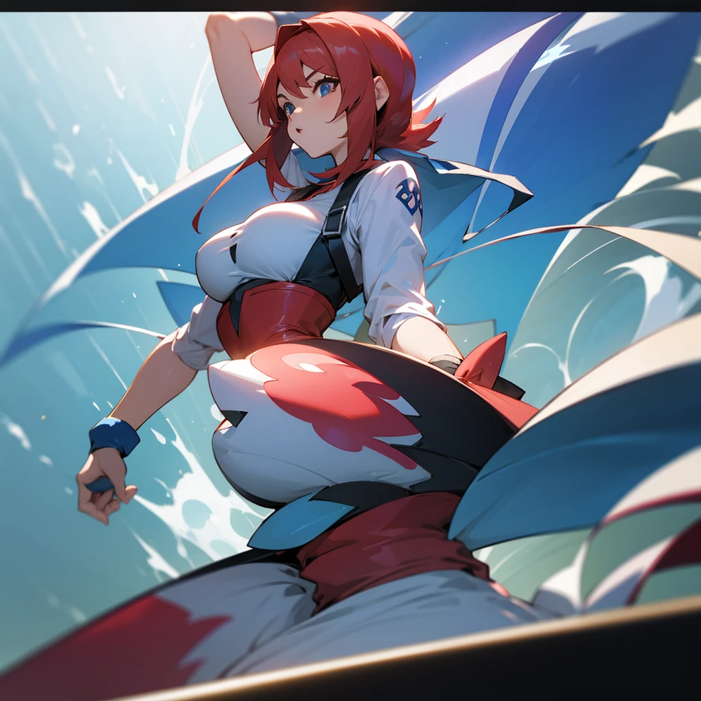 Ace noa from pokemon scarlet with huge chest and huge breasts