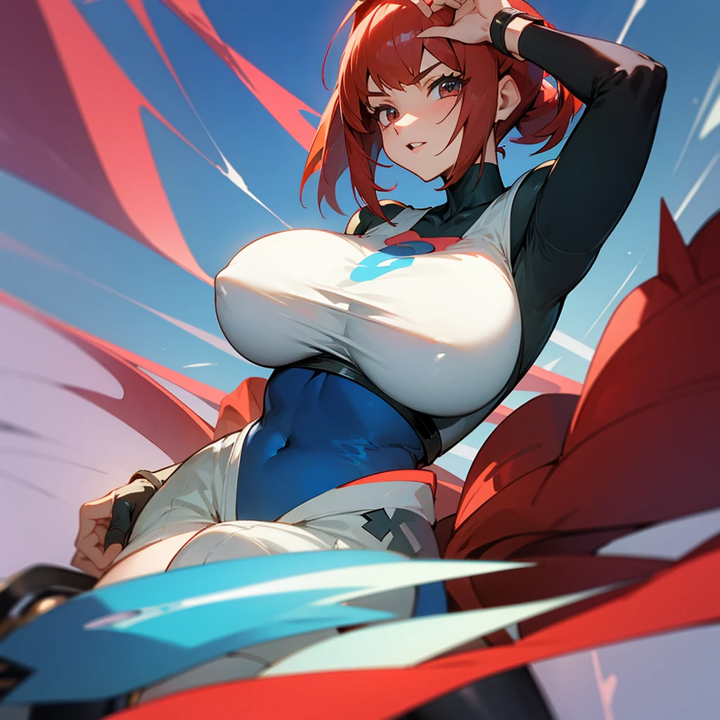 Ace noa from pokemon scarlet with huge chest and huge breasts 