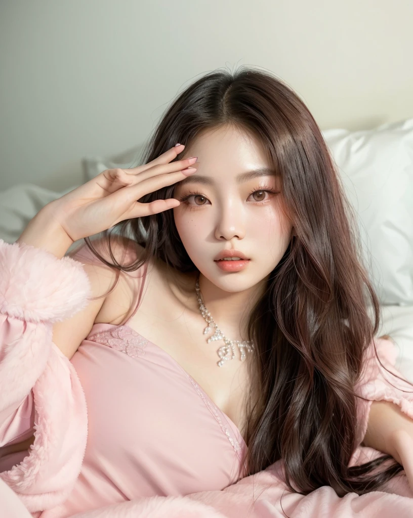 woman in a pink dress laying on a bed, gorgeous young korean woman, beautiful south korean woman, korean girl, beautiful young korean woman, ultrarealistic sweet bunny girl, asian girl with long hair, skydoll noa, korean woman, beautiful asian girl, gorgeous chinese model, ulzzang, cruel korean goth girl, asian girl