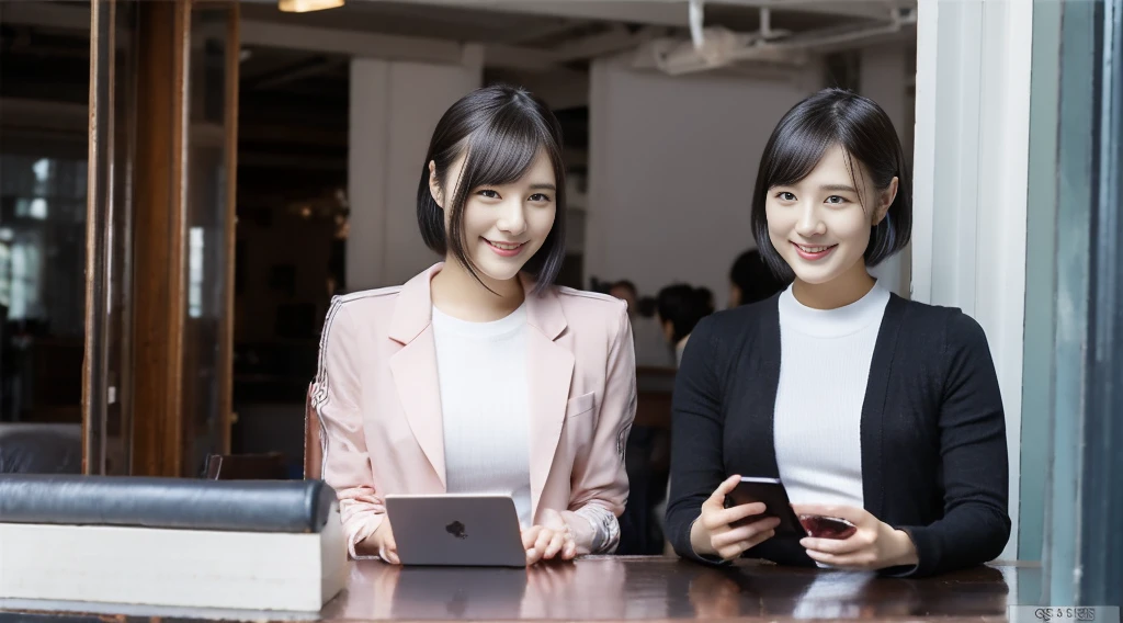Mobile Phone Shop、Customer Service、woman、Japanese、Late 20s、Beauty、smile、Home electronics store、Jacket、reception