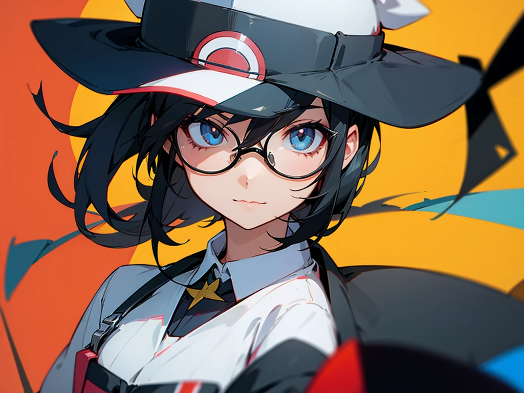 young woman, Bblack hair, glasses, Hat, pokemon trainer, Photographer