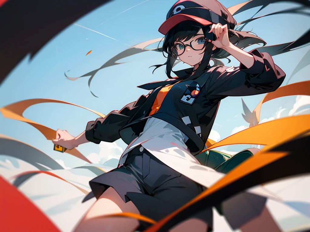 young woman, Bblack hair, glasses, Hat, pokemon trainer, Photographer