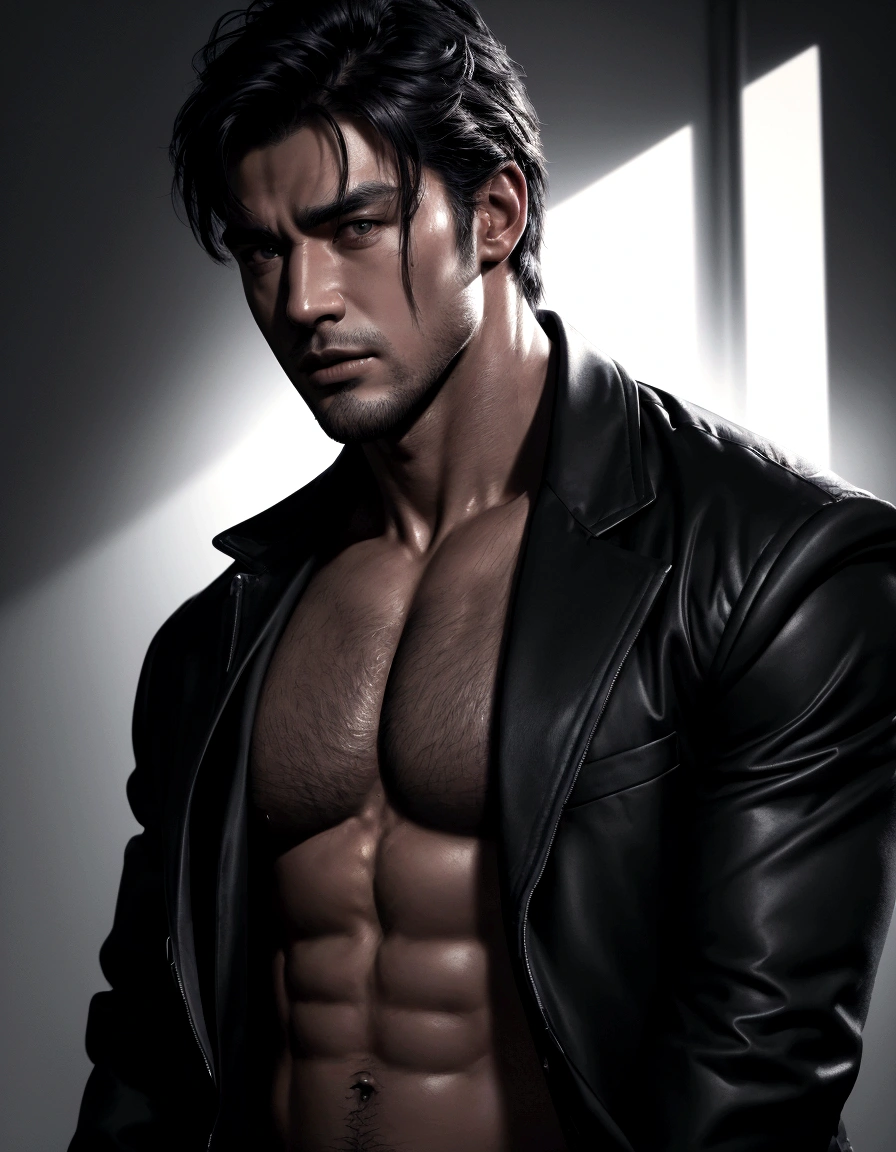 a young adult colombian man, long disheveled black hair, intense red eyes, pale skin, shirtless, wearing only a white towel, dramatic moody lighting, chiaroscuro lighting, cinematic, highly detailed, photorealistic, 8k, hdr, hyper realistic, exquisite details, masterpiece, (best quality,4k,8k,highres,masterpiece:1.2),ultra-detailed,(realistic,photorealistic,photo-realistic:1.37)