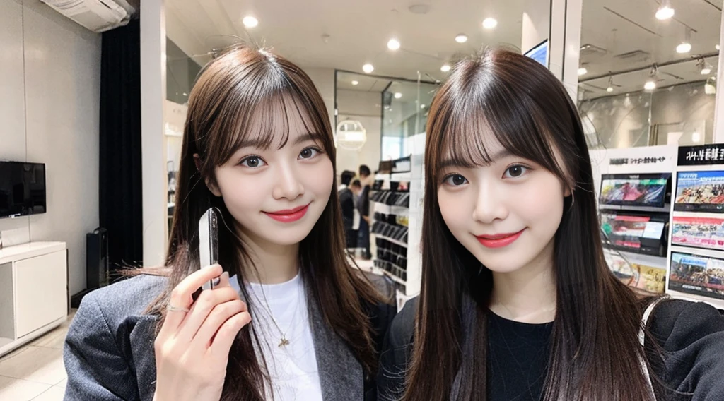 Mobile Phone Shop、Customer Service、woman、Japanese、Late 20s、Beauty、smile、Home electronics store、Jacket、reception