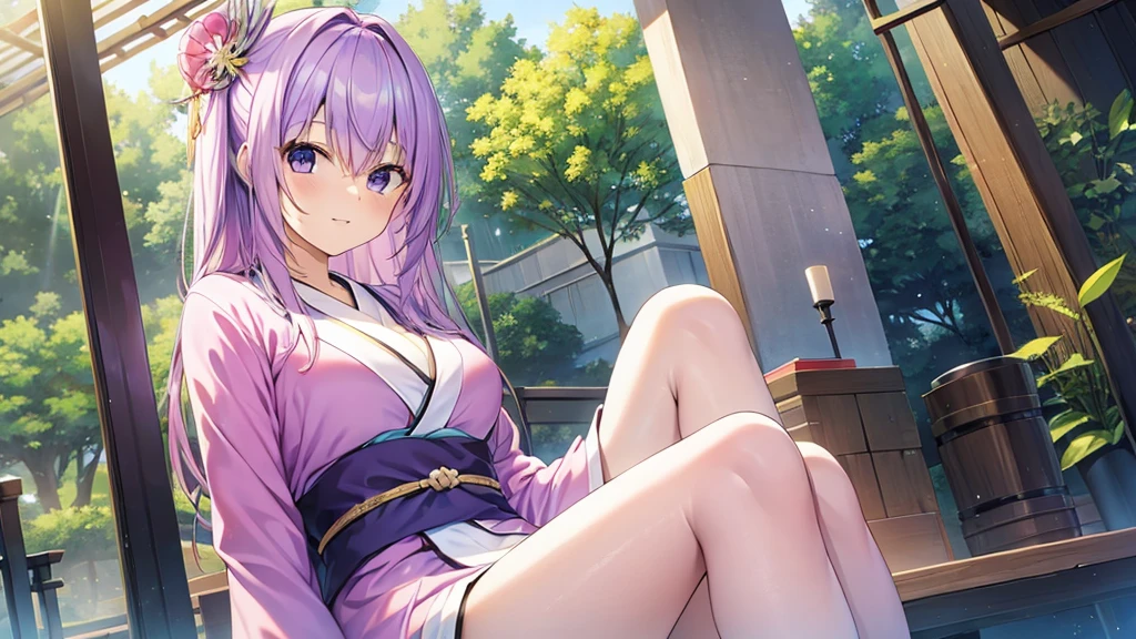 woman　clear　Light purple hair　　kimono　　Anime Style　reading　artist
