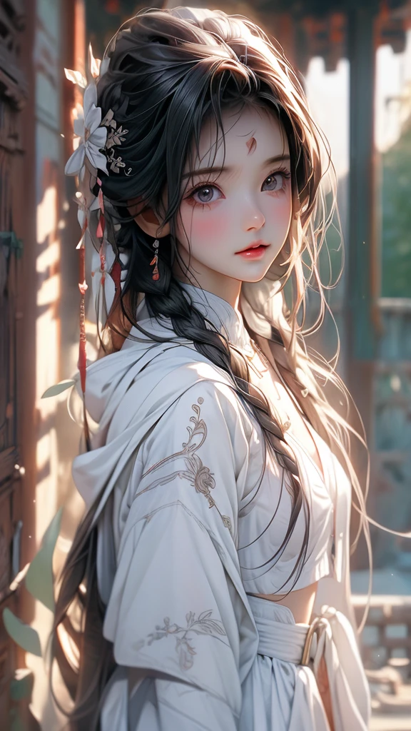 Masterpiece, high resolution, Screenshot, Best Quality, 1 girl, (scar on left eye), short white jacket, Very detailed, rule of thirds, jewelry, wide, hits, hair between the eyes