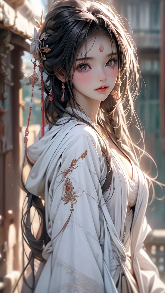 Masterpiece, high resolution, Screenshot, Best Quality, 1 girl, (scar on left eye), short white jacket, Very detailed, rule of thirds, jewelry, wide, hits, hair between the eyes