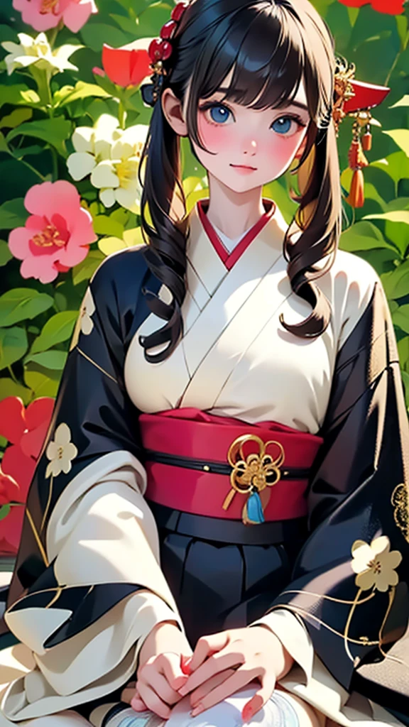 Tabletop, Highest quality, Very delicate and beautiful girl,Very delicate and beautiful, World Masterpiece Theatre, Very detailedな, Very detailed, Highest quality, Very beautiful silky black hair,kimono,Japanese Clothing,落ち着いた色合いのkimono,ナチュラルカラーのkimono, High resolution, Very detailed,1 Girl, Highest quality, shape, Looking at the audience, Material, canvas, Oil, Genuineistic, Realist ,Genuine,Great background,Otherworldly background,