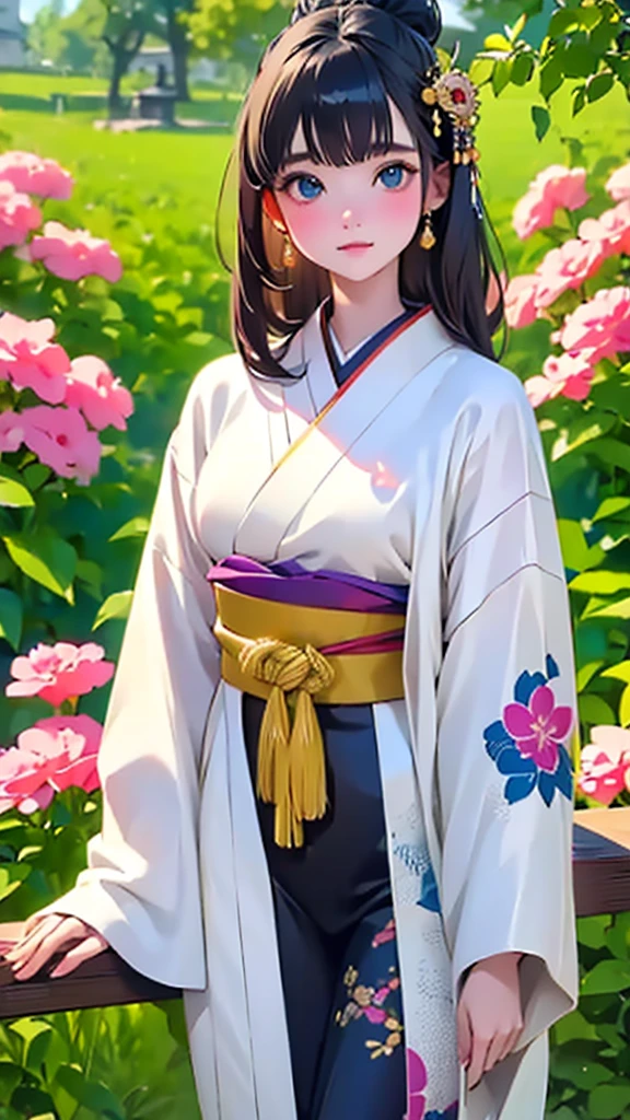 Tabletop, Highest quality, Very delicate and beautiful girl,Very delicate and beautiful, World Masterpiece Theatre, Very detailedな, Very detailed, Highest quality, Very beautiful silky black hair,kimono,Japanese Clothing,落ち着いた色合いのkimono,ナチュラルカラーのkimono, High resolution, Very detailed,1 Girl, Highest quality, shape, Looking at the audience, Material, canvas, Oil, Genuineistic, Realist ,Genuine,Great background,Otherworldly background,