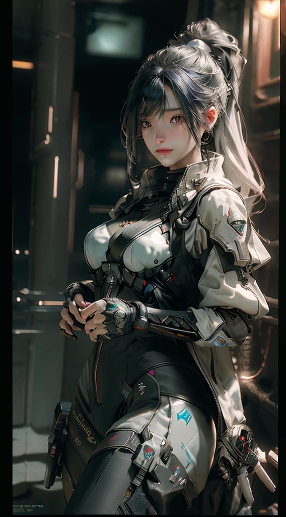 ((Best quality)), ((masterpiece)), (detailed:1.4), 3D, an image of a beautiful cyberpunk female,HDR (High Dynamic Range),Ray Tracing,NVIDIA RTX,Super-Resolution,Unreal 5,Subsurface scattering,PBR Texturing,Post-processing,Anisotropic Filtering,Depth-of-field,Maximum clarity and sharpness,Multi-layered textures,Albedo and Specular maps,Surface shading,Accurate simulation of light-material interaction,Perfect proportions,Octane Render,Two-tone lighting,Wide aperture,Low ISO,White balance,Rule of thirds,8K RAW,