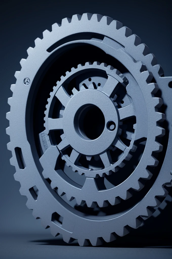 a 3D gear with dark blue background and shadow