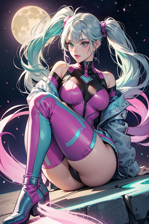 Glamstronaut has teal hair that is tied into two pigtails with silver hair ties to match her outfit color. She has dark brown eyes, pink eye-shadow and silver lipstick.

As an Ultra-Rare, she is both a heat and cold color changer, with her heat change consisting of most of her hair turning mint green (although her bangs turn white), whilst her cold change being far more spectacular, as her skin turns bright purple, she gains darker purple star patterns around her eyes, and her silver painted bodysuit turns hot pink, in addition to her feet, resembling boots or socks.

Her outfit consists of a metallic silver jumpsuit with mint-green raised detailing and matching mint-green moon boots with hot pink laces.  SPARKLE; GLITTER