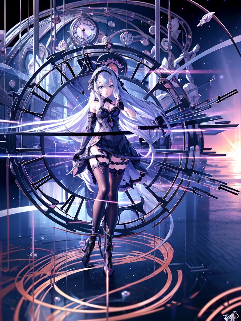 anime girl with long gray hair wearing a black dress and a clock, detailed digital anime art, 8k high quality detailed art, detailed portrait of anime girl, 4k highly detailed digital art, artwork in the style of guweiz, gothic maiden anime girl, advanced digital anime art, smooth anime cg art, beautiful anime portrait, portrait anime girl