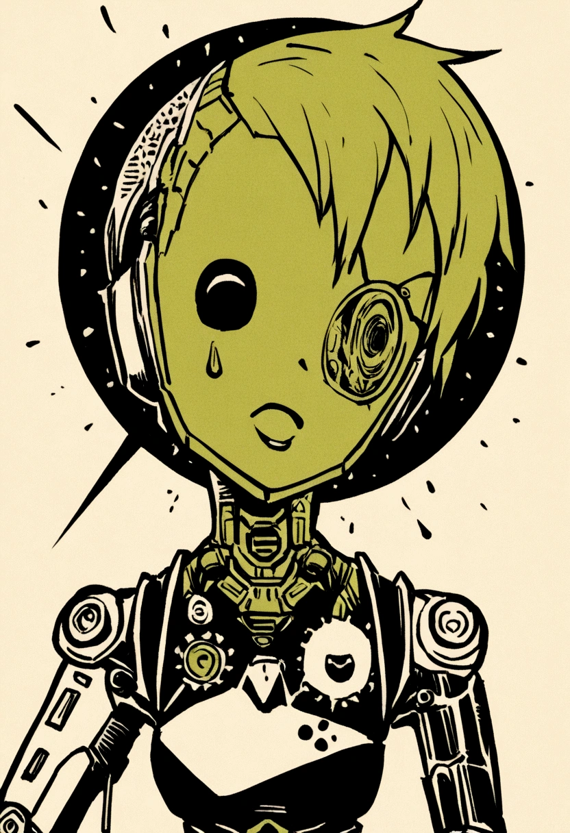 Horror comic. Punk Cyborg robot Stencil. Half tone. Bansky style,