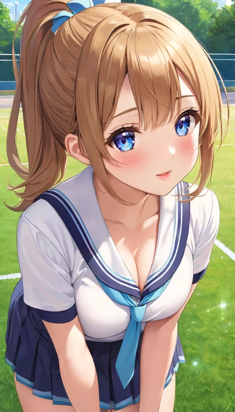 {{{{{16k,Ultra High-resolution realistic photograph of neat virgin first-year junior high school girl's in School-designated gym uniform with junior high ribbon as pretty as a actress in Grass schoolyard, She's in the first year of middle school, but she's too well developed, her cleavage tits are too beautiful, Her bra is showing through under her gym clothes, Aura of being irresistible, but a virgin}}}}},{{Extremely detailed}},{{{{{dye her cheeks flush and integrated her head pure small, thick lips, Enchanting thick gross idol's Lips}}}}},{{{{{the bang ponytail hair}}}}},{{{{{She get more attractive and smoother her body, her expression and appearance are transformed into that of a pure, Her white tits are so fluffy, and are depicted in great detail, but her sex appeal from her cleavage fills the schoolyard, her bodyline and tits and hips are getting cuter and cuter, She has been reborn as a pretty one-in-a-thousand-year girl with a sparkling aura of cuteness}}}}}