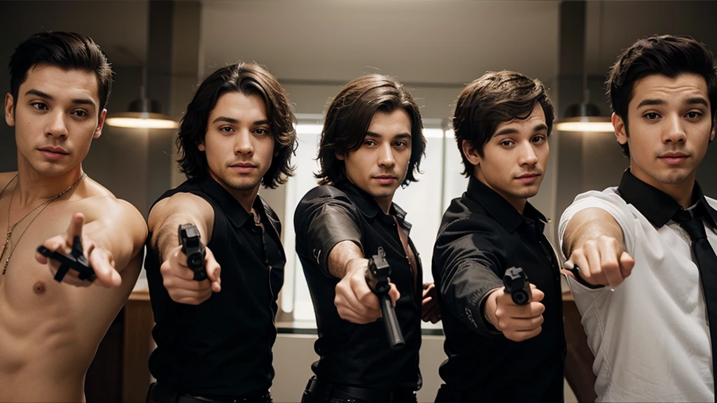 several people pointing guns in one direction