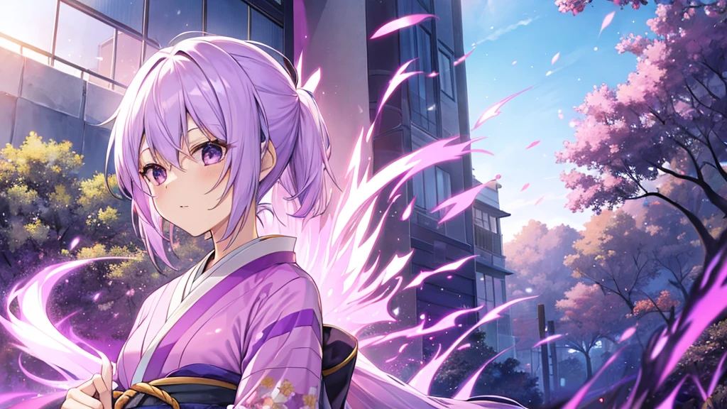 woman　clear　Light purple hair　　kimono　　Anime Style　inflammation