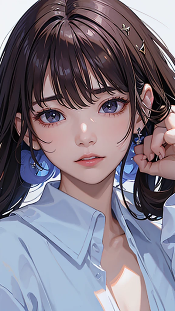 Masterpiece, high resolution, Screenshot, Best Quality, 1 girl, (scar on left eye), short white jacket, Very detailed, rule of thirds, jewelry, wide, hits, hair between the eyes