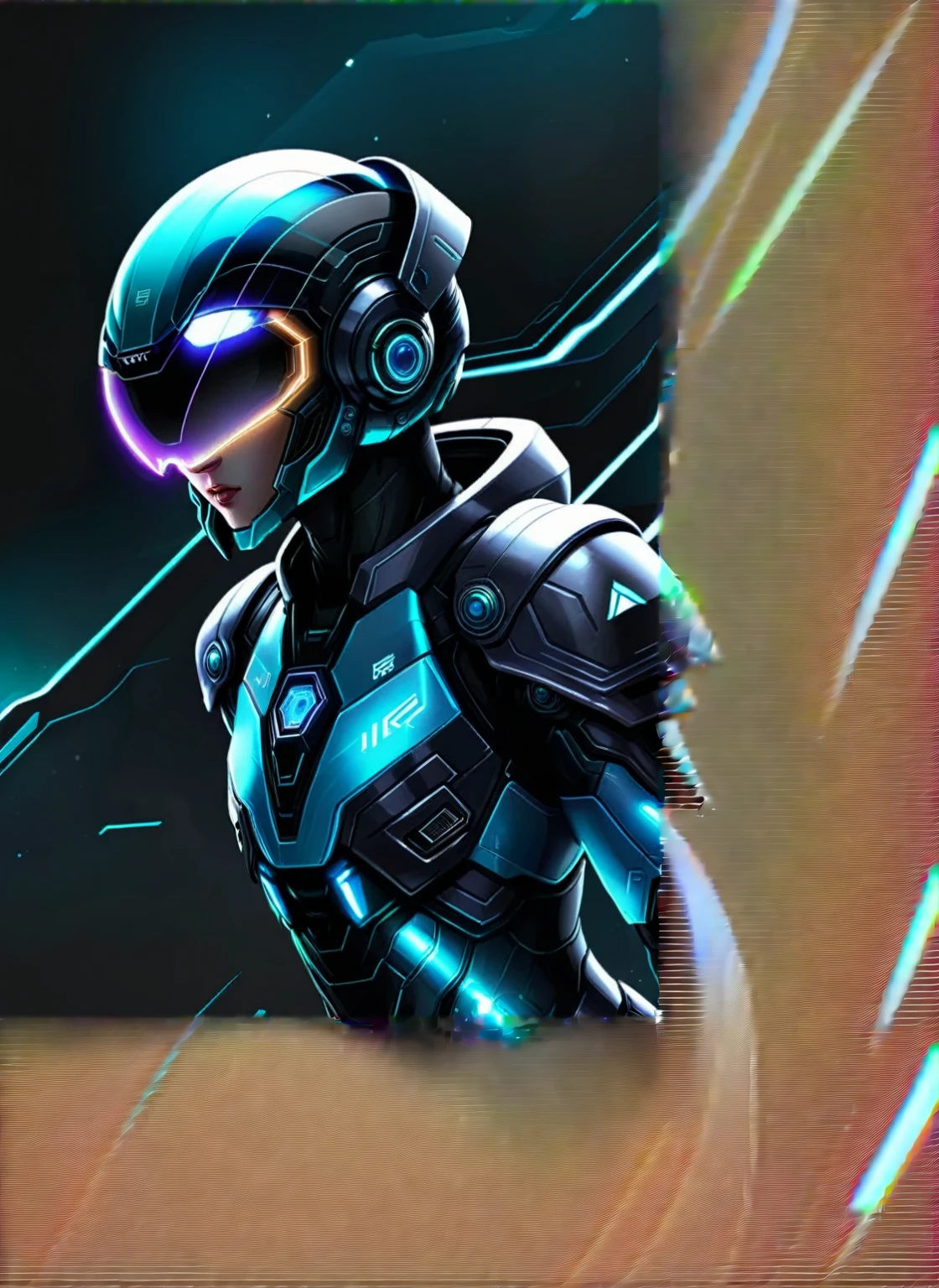 a close-up of a person in a futuristic suit with helmet, cyber suit, cyber universe style, with futuristic gear and helmet, girl in mecha cybernetic armor, cybernetic armor, cybernetic armor, cyber style, Tron, diverse cyber suits, clothed in cybernetic armor, cyber suits, cyberblack, cyber suit, roupas futuristas e capacete, cyber fighting armor