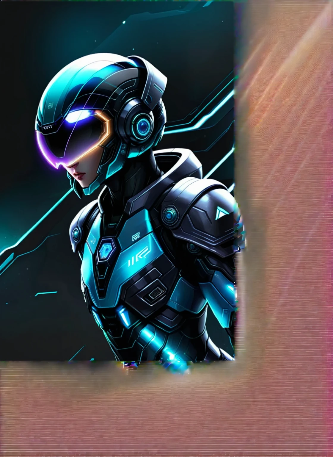 a close-up of a person in a futuristic suit with helmet, cyber suit, cyber universe style, with futuristic gear and helmet, girl in mecha cybernetic armor, cybernetic armor, cybernetic armor, cyber style, Tron, diverse cyber suits, clothed in cybernetic armor, cyber suits, cyberblack, cyber suit, roupas futuristas e capacete, cyber fighting armor