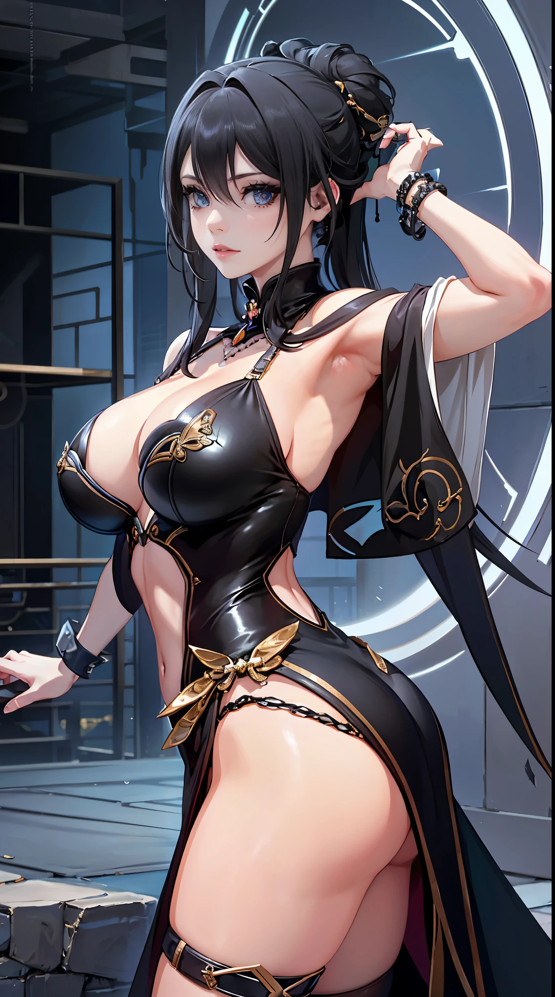 Portrait of a goth girl from behind, ass shot, ass on display, huge ass, anime goth girl, smooth soft skin, Fantastic Big Eyes, beautiful hair, Symmetrical, defined abs, muscular, anime wide eyes, Beautiful eyes, Soft lighting, Detailed face, latex clothes, By Makoto Shinkai, Stanley Ateg Liu, Phlegm sputum, phlegm, rossdraws, concept-art, Digital painting, looking at the camera in, 1girll，full bodyesbian，Raised sexy, massive tits, muscular, defined abs